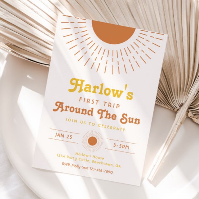 Premier Voyage Autour Du Soleil Invitation | Boho (Créateur téléchargé)