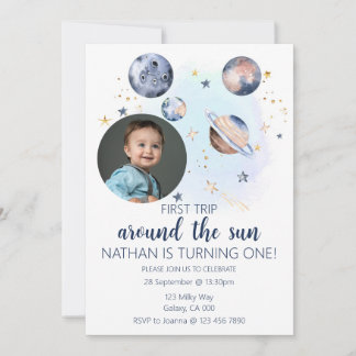Premier Voyage Autour Du Soleil Photo Invitation