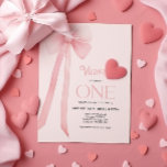 Première Anniversaire Coquette Rose Bow Invitation<br><div class="desc">Invitation d'anniversaire avec l'arc coquette rose aquarelle.</div>