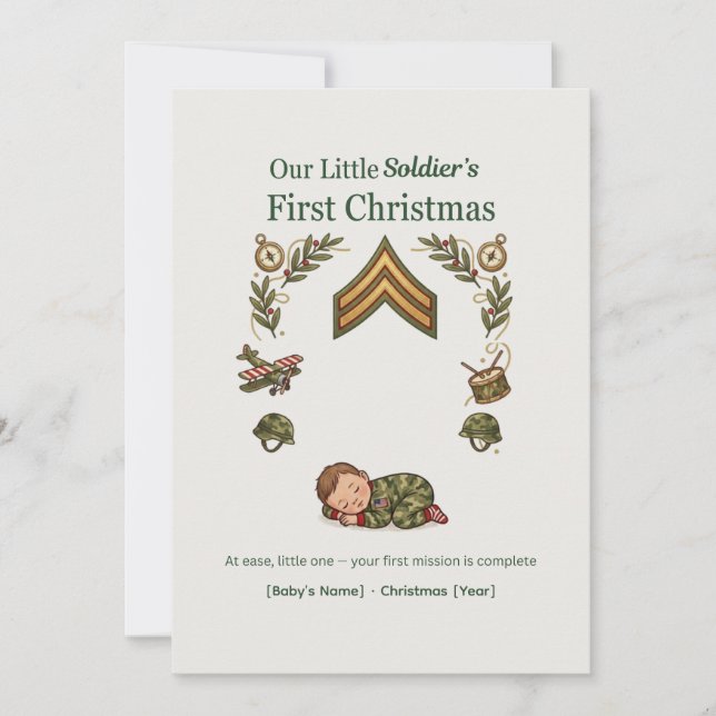 Première carte de Noël de Petit Soldat — Bébé (Devant)