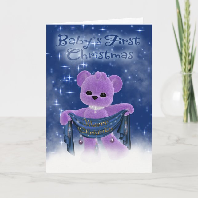 Première carte de Noël du bébé avec le petit ours (Devant)