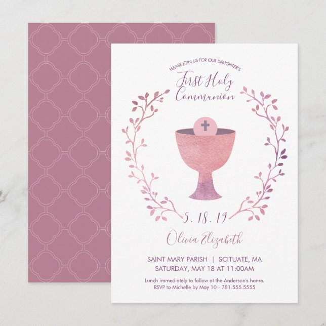 Première carte d'invitation de la Sainte Communion (Devant / Derrière)