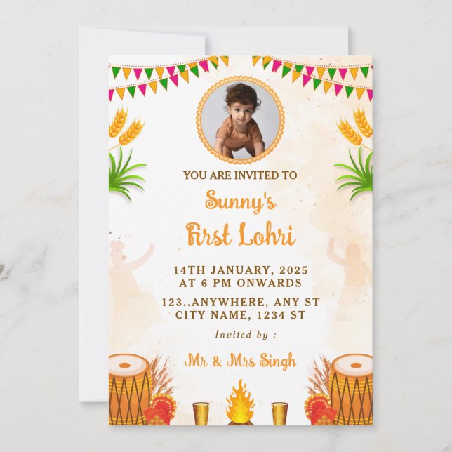 Première carte d'invitation Lohri, carte de partie (Devant)