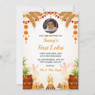 Première carte d'invitation Lohri, carte de partie