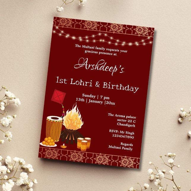 Première carte d'invitation Lohri et anniversaire (Créateur téléchargé)