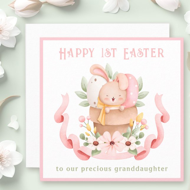 Première carte Pâques Bunny Pink Grandgirl Pâques (First Easter Pink Bunny Granddaughter Easter Card)