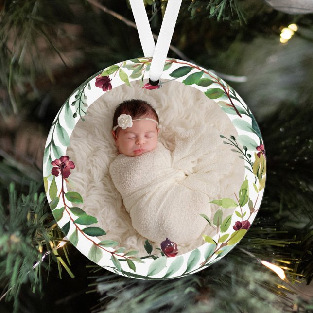 Première Christmas Green Holiday Wreath Baby Photo (Créateur téléchargé)
