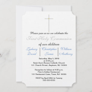 Première Communion Bleue Triplets Invitations