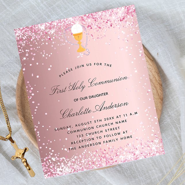 Première communion blush rose invitation budget (Créateur téléchargé)