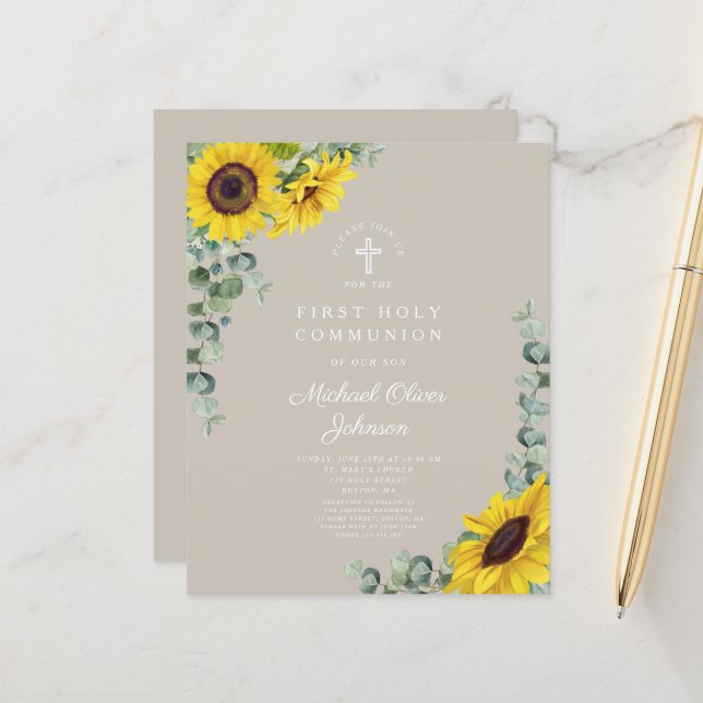 Première communion Budget Sunflower Eucalyptus Tau (Devant/Arrière en situation)