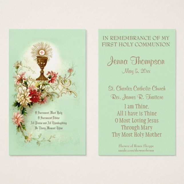 PREMIÈRE COMMUNION EUCHARISTIQUE PRIÈRE CARTE SAIN (Devant & derrière)
