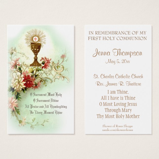 PREMIÈRE COMMUNION EUCHARISTIQUE PRIÈRE CARTE SAIN (Devant & derrière)