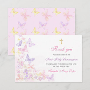 Première communion fille papillon rose merci