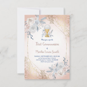 première communion fleurs pâles invitation
