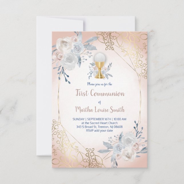 première communion fleurs pâles invitation (Devant)