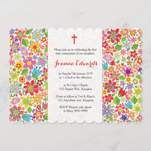 Première communion florale brillante Invitations p