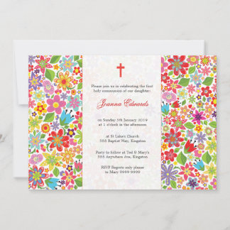 Première communion florale brillante Invitations p