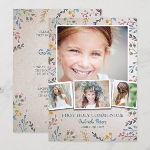 Première communion florale Cartes de photo Invit