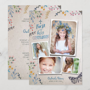 Première communion florale Cartes d'invitation p