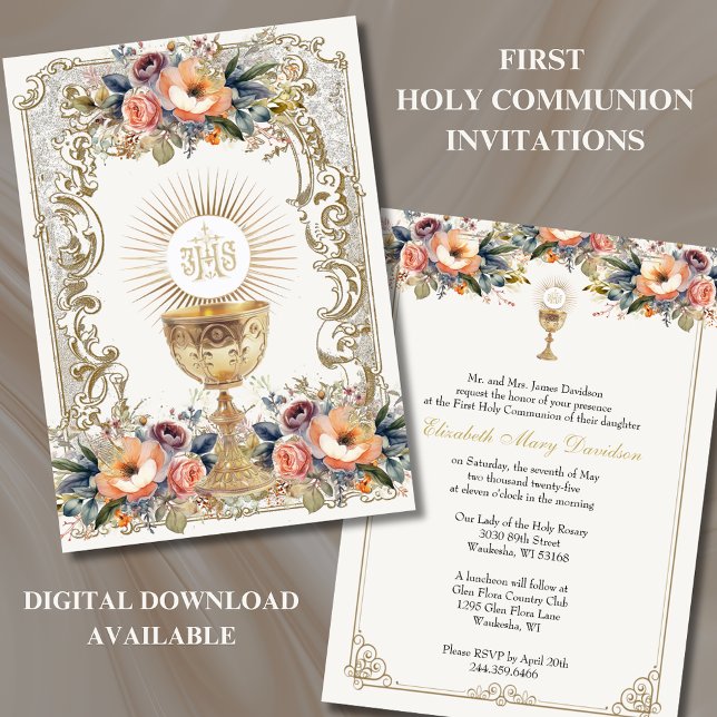 Première Communion Florale Invitation (Créateur téléchargé)