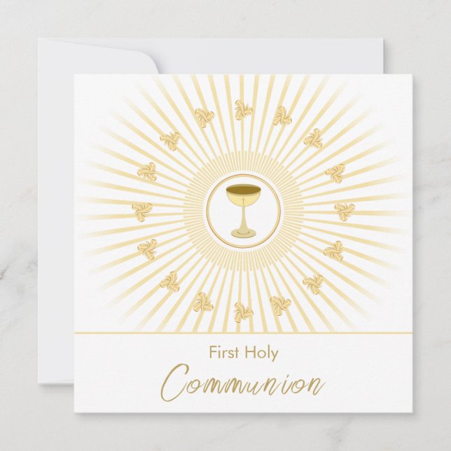 Première Communion Gold avec Croix, Invitation (Devant)
