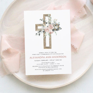 Première Communion Gold Cross Blush rose Floral