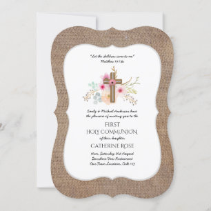 Première Communion Invitation Aquarelle Florale