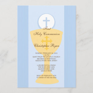 Première Communion Invitation Chalice Garçon Bleu
