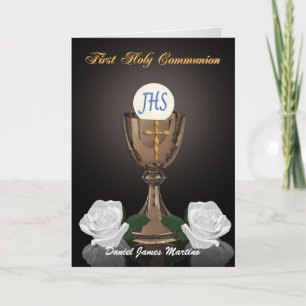 Première communion invitation Chalice sur noir
