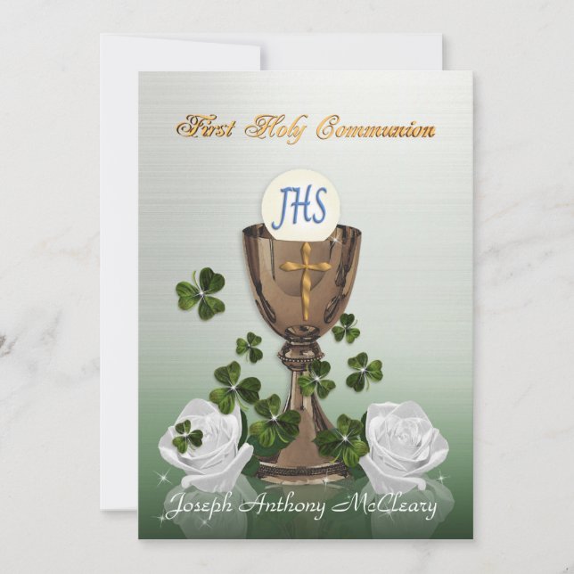 Première communion invitation irlandais avec shamr (Devant)