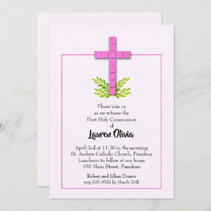 Première Communion Pink Cross Invitations