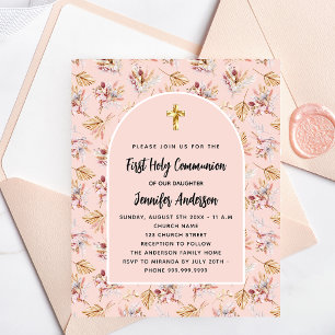 Première communion rose or pampa invitation budgét