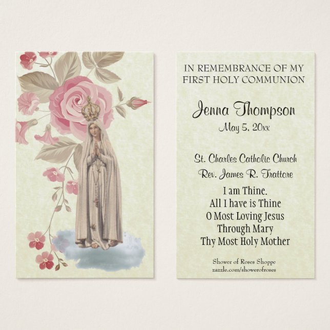 PREMIÈRE COMMUNION SAINTE FATIMA PRIÈRE CARTE SAIN (Devant & derrière)