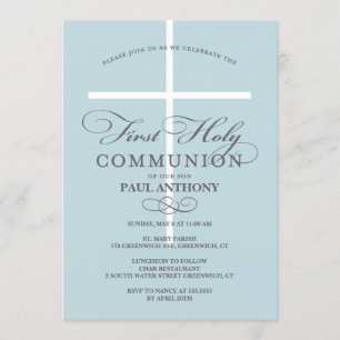 Première Communion Sainte Invitation Bleu