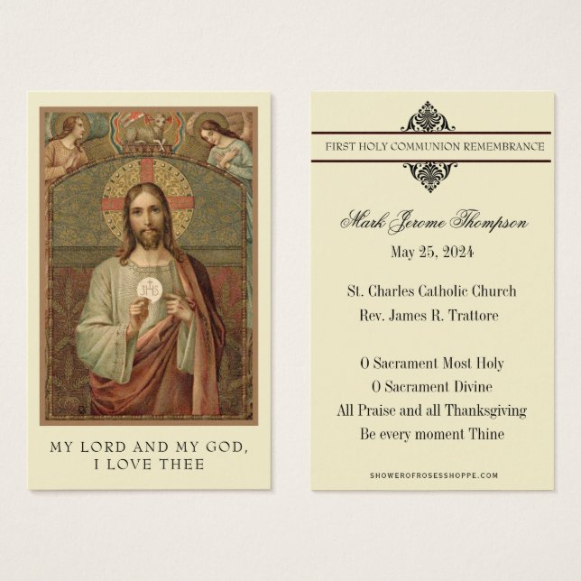 PREMIÈRE COMMUNION SAINTE JÉSUS ANGES CARTE SAINTE (Devant & derrière)
