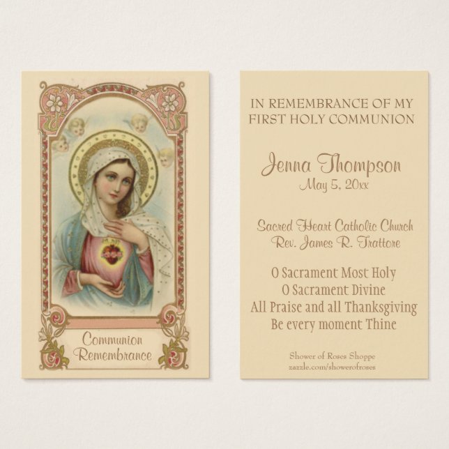 PREMIÈRE COMMUNION SAINTE MARIE PRIÈRE CARTE SAINT (Devant & derrière)
