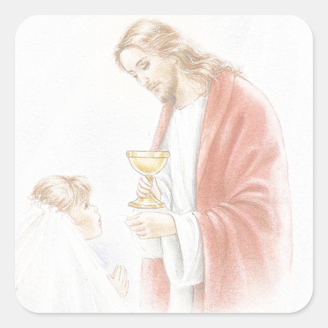 Première communion sainte pour autocollant fille (Devant)