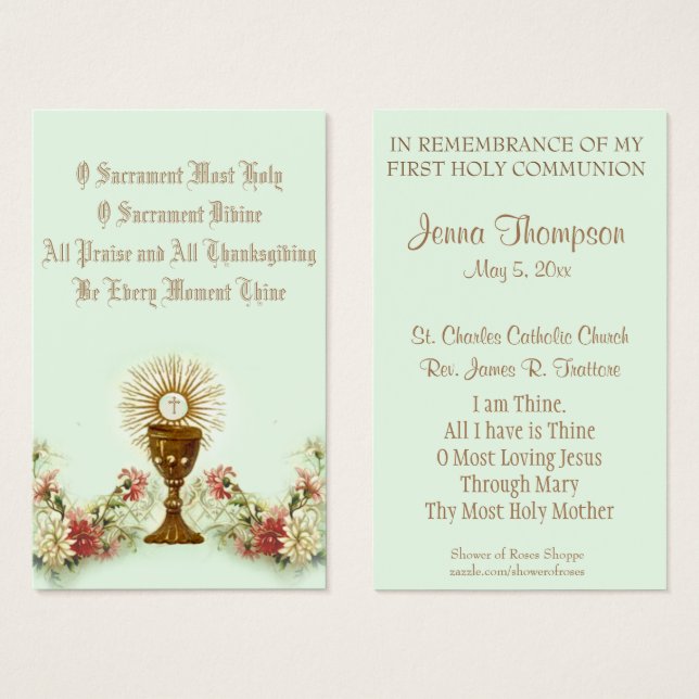 PREMIÈRE COMMUNION SOLENNELLE CARTE DE PRIÈRE EUCH (Devant & derrière)