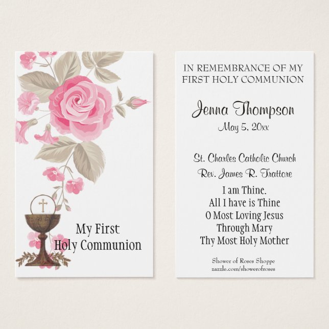 PREMIÈRE COMMUNION SOLENNELLE CARTE DE PRIÈRE EUCH (Devant & derrière)