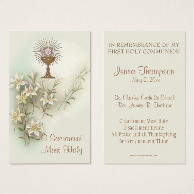 PREMIÈRE COMMUNION SOLENNELLE CARTE DE PRIÈRE EUCH (Devant & derrière)