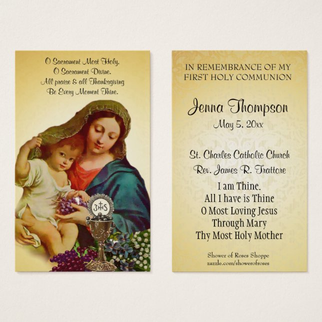 PREMIÈRE COMMUNION SOLENNELLE CARTE DE PRIÈRE VINT (Devant & derrière)