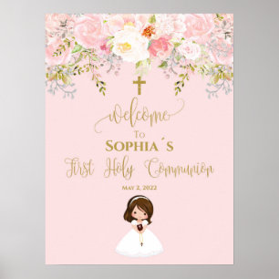 Première communion welcome sign girl poster
