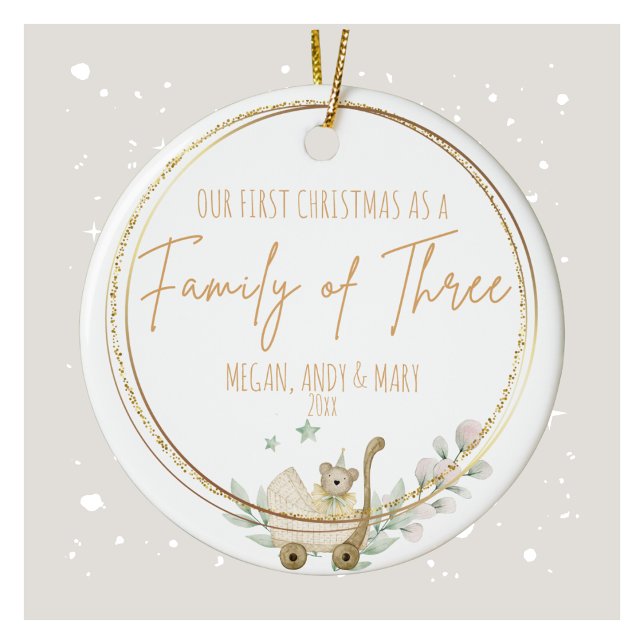 Première famille de Noël des trois ornements (Personalized First Christmas as a Family of Three Ceramic Ornament)