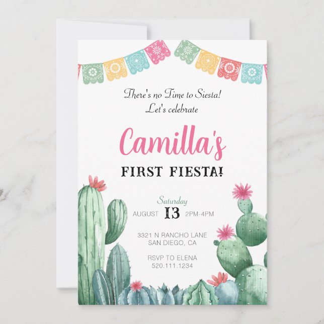 Première fête Anniversaire Cactus Invitation (Devant)