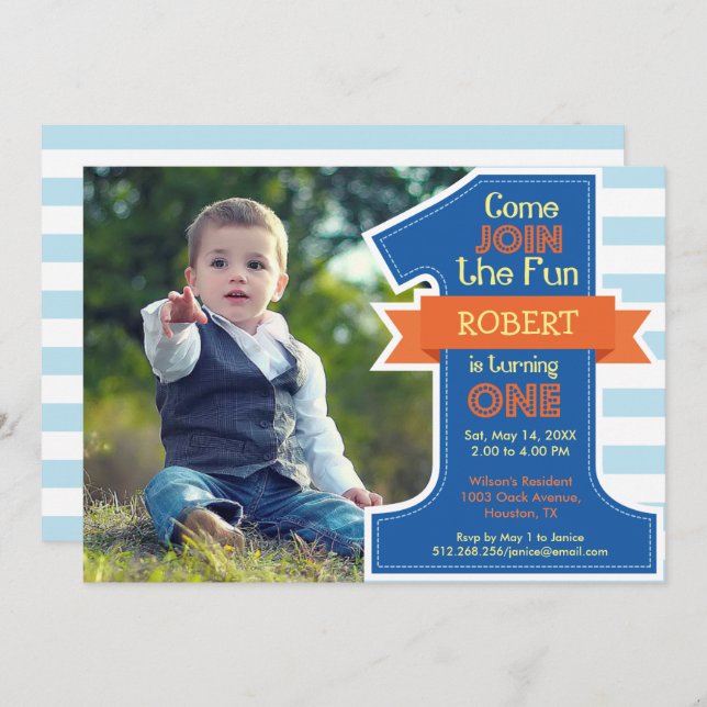 Première fête d'anniversaire Blue Boy Invitation (Devant / Derrière)