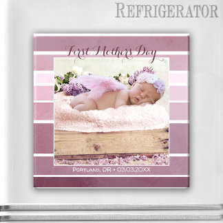 Première fête des mères Lilac Striped Baby Magnet 