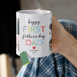 Première Fête des pères Photo Café Mug<br><div class="desc">1ère fête des pères cadeau de tasse avec le texte "happy first fête des pères dad",  un coeur rouge mignon,  et le nom des enfants. Plus 8 photos de famille pour vous de customiser avec votre propre pour en faire un cadeau spécial papa.</div>
