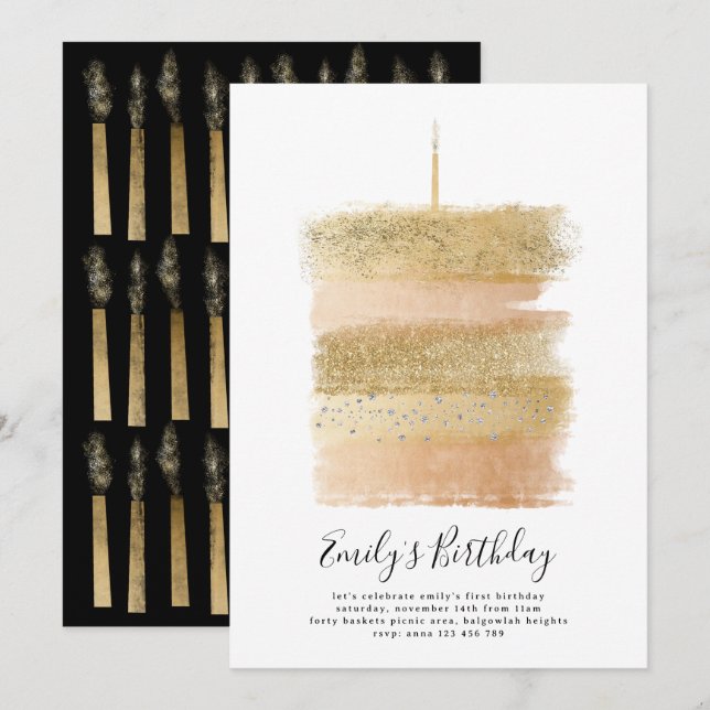Première fille Invitation d'anniversaire, Gâteau S (Devant / Derrière)