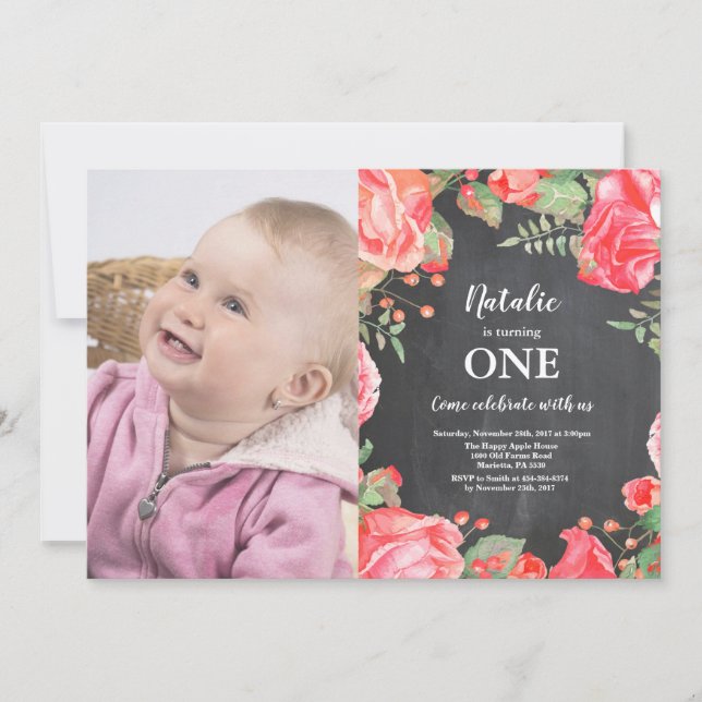 Première Invitation d'anniversaire Botanique Fleur (Devant)