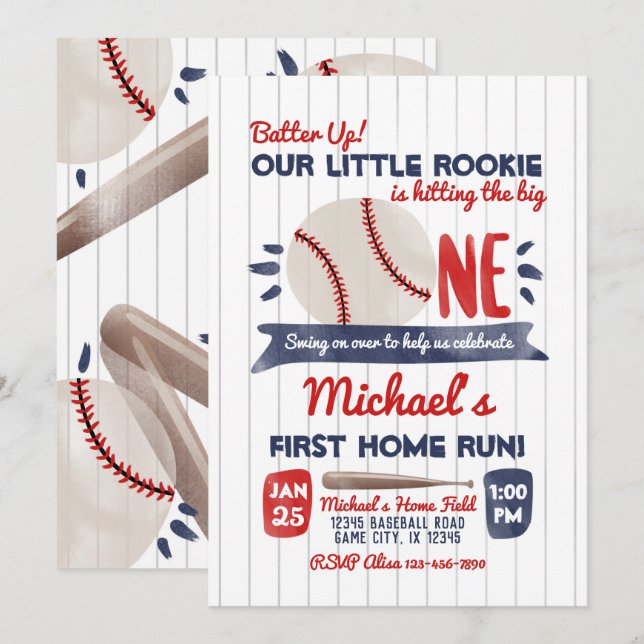 Première Invitation d'anniversaire de baseball (Devant / Derrière)